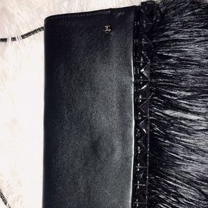 Halston Heritage Medium Black Feather Clutch